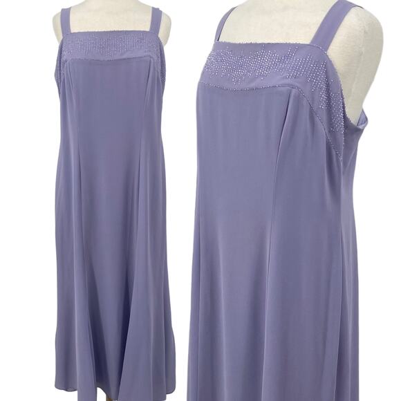 Vintage Dresses & Skirts - Vintage 90s Ursula Dress Beaded Neck Detail Column Maxi Gown Purple Womens 16W